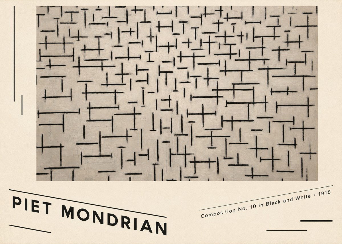 Piet Mondrian Composition No. 10 in Black and White No6 - Affiche