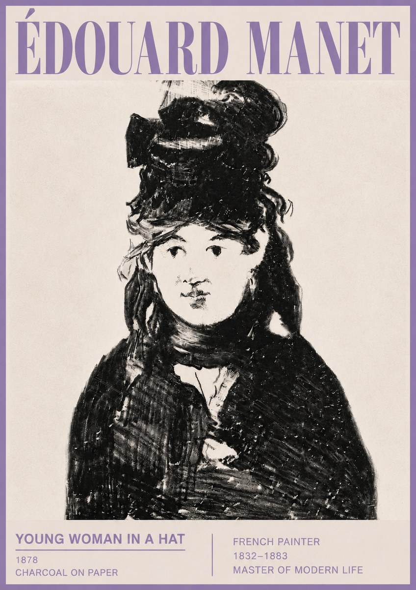Édouard Manet Young Woman in a Hat III No5 - Affiche