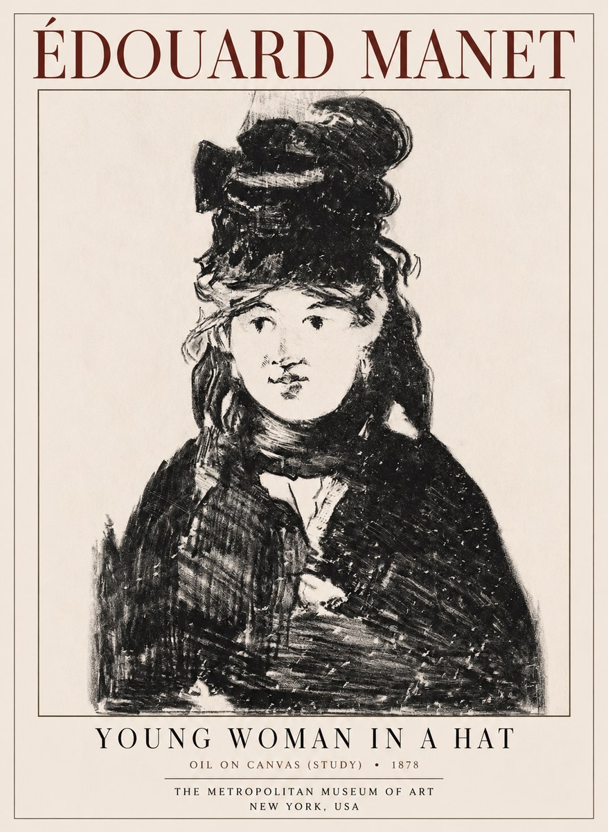 Édouard Manet Young Woman in a Hat IV No1 - Affiche