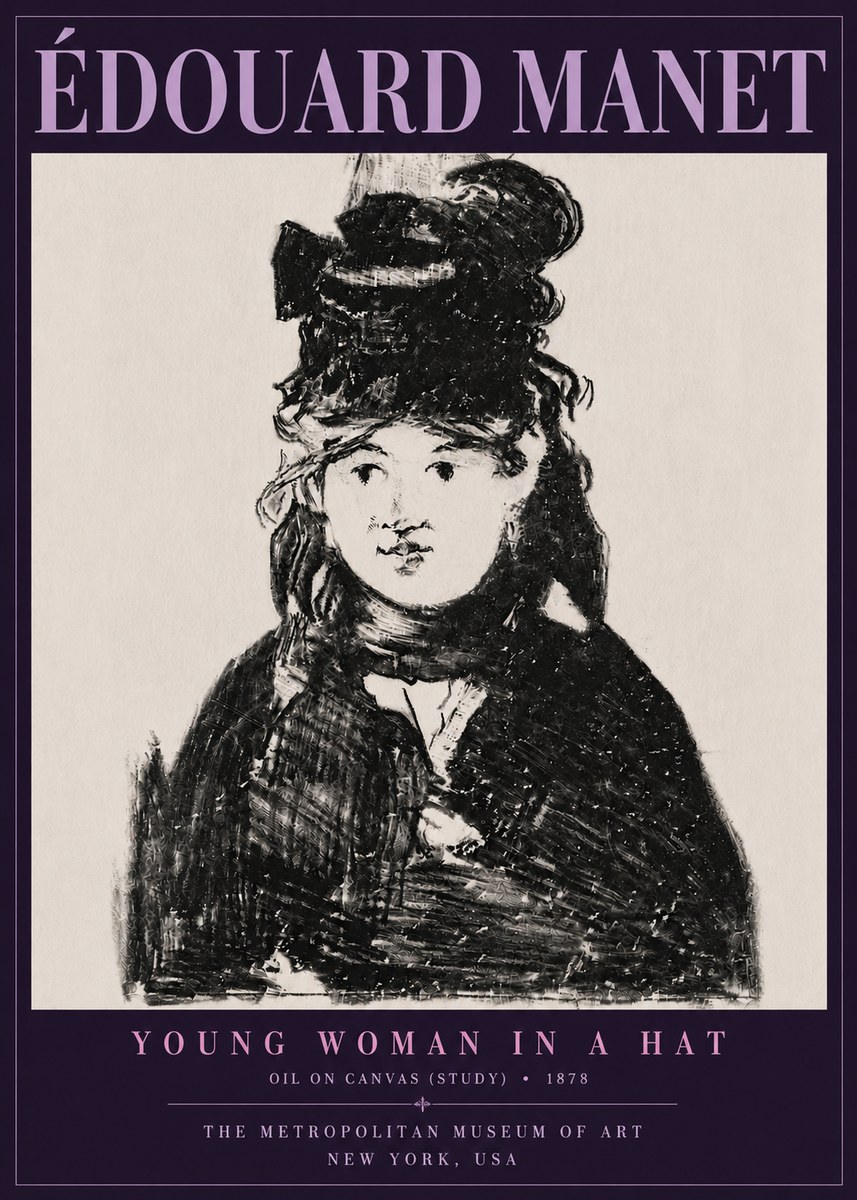 Édouard Manet Young Woman in a Hat IV No6 - Affiche