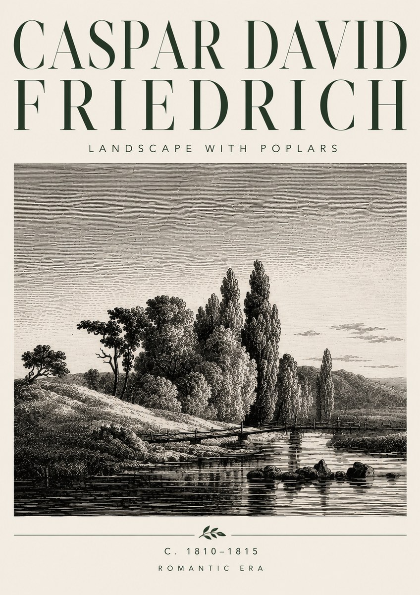 Caspar David Friedrich River Landscape with Poplars No5 - Affiche