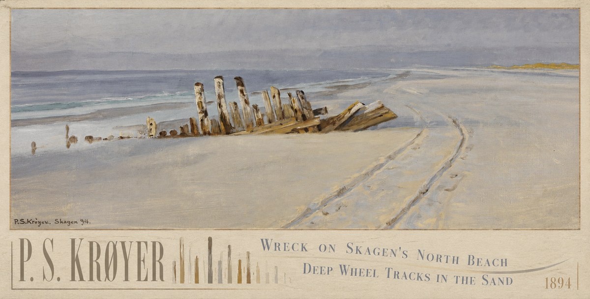P.S. Krøyer Wreck on Skagen's North Beach. Deep Wheel Tracks in the Sand No6 - Affiche