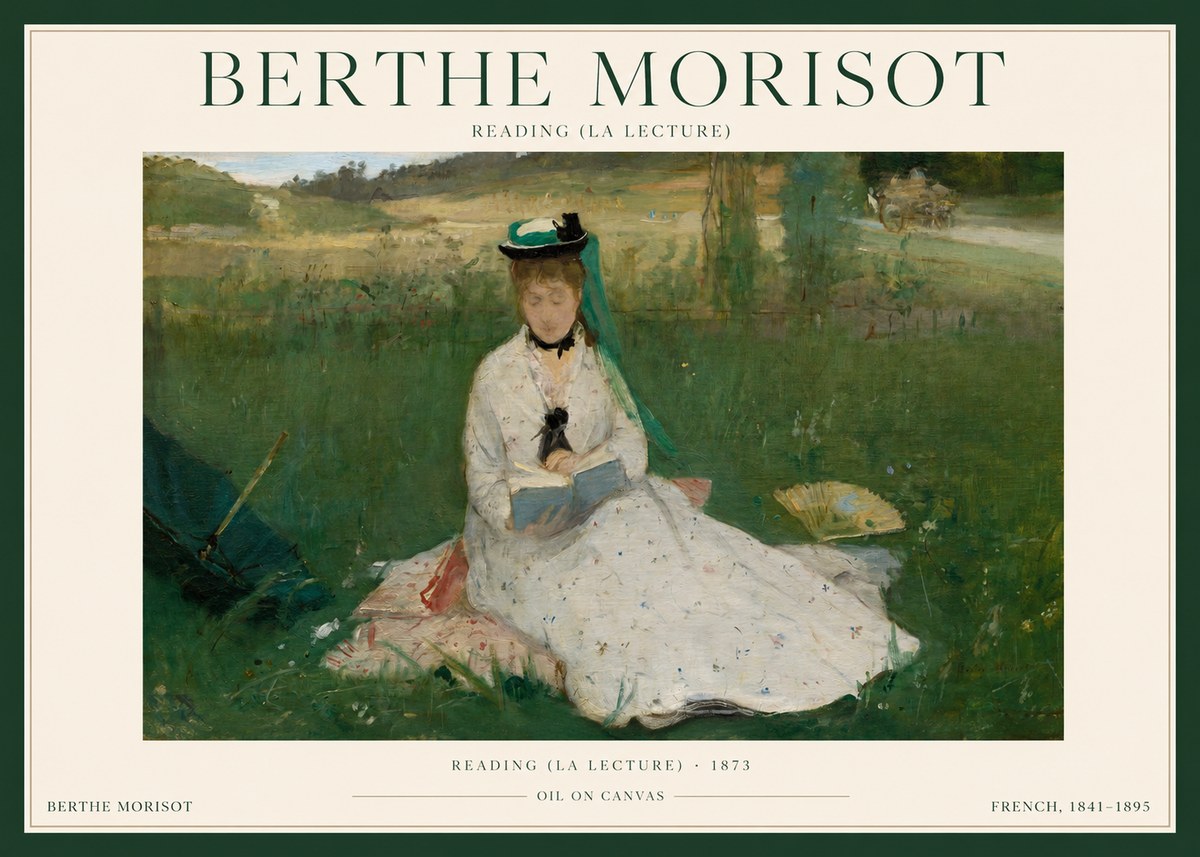 Berthe Morisot Reading (La Lecture) No1 - Affiche