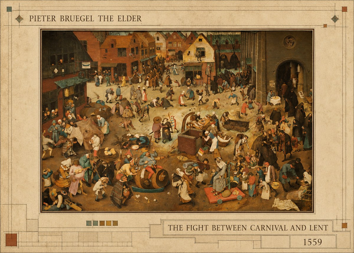 Pieter Bruegel The Fight Between Carnival and Lent III No4 - Affiche