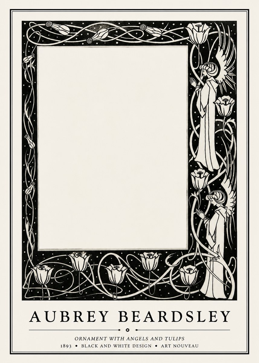 Aubrey Beardsley Ornament with Angels and Tulips No1 - Affiche