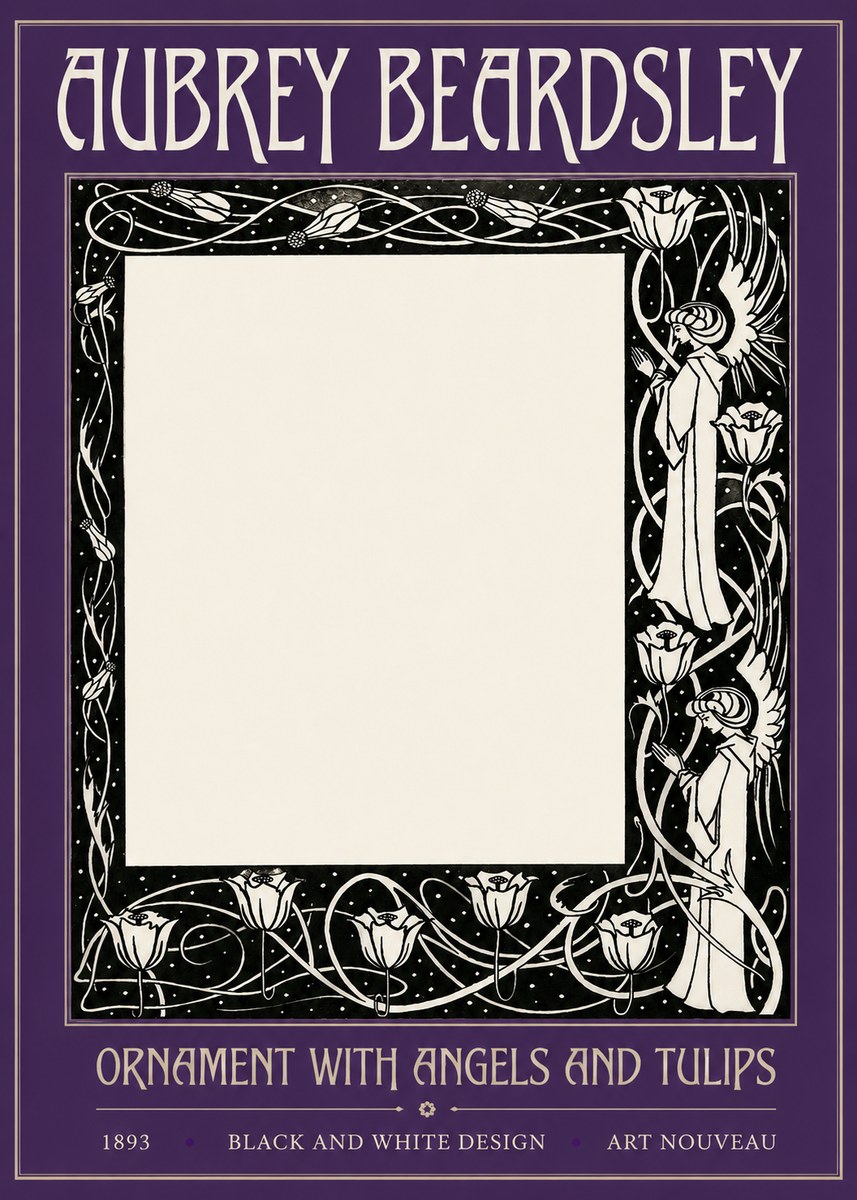 Aubrey Beardsley Ornament with Angels and Tulips No2 - Affiche