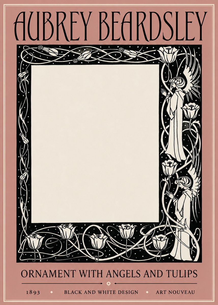 Aubrey Beardsley Ornament with Angels and Tulips No3 - Affiche