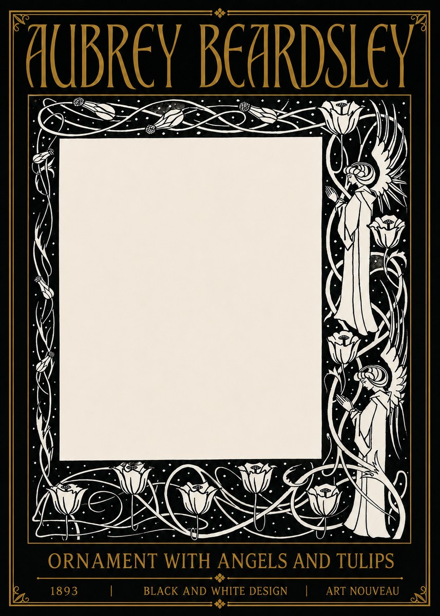Aubrey Beardsley Ornament with Angels and Tulips No5 - Affiche