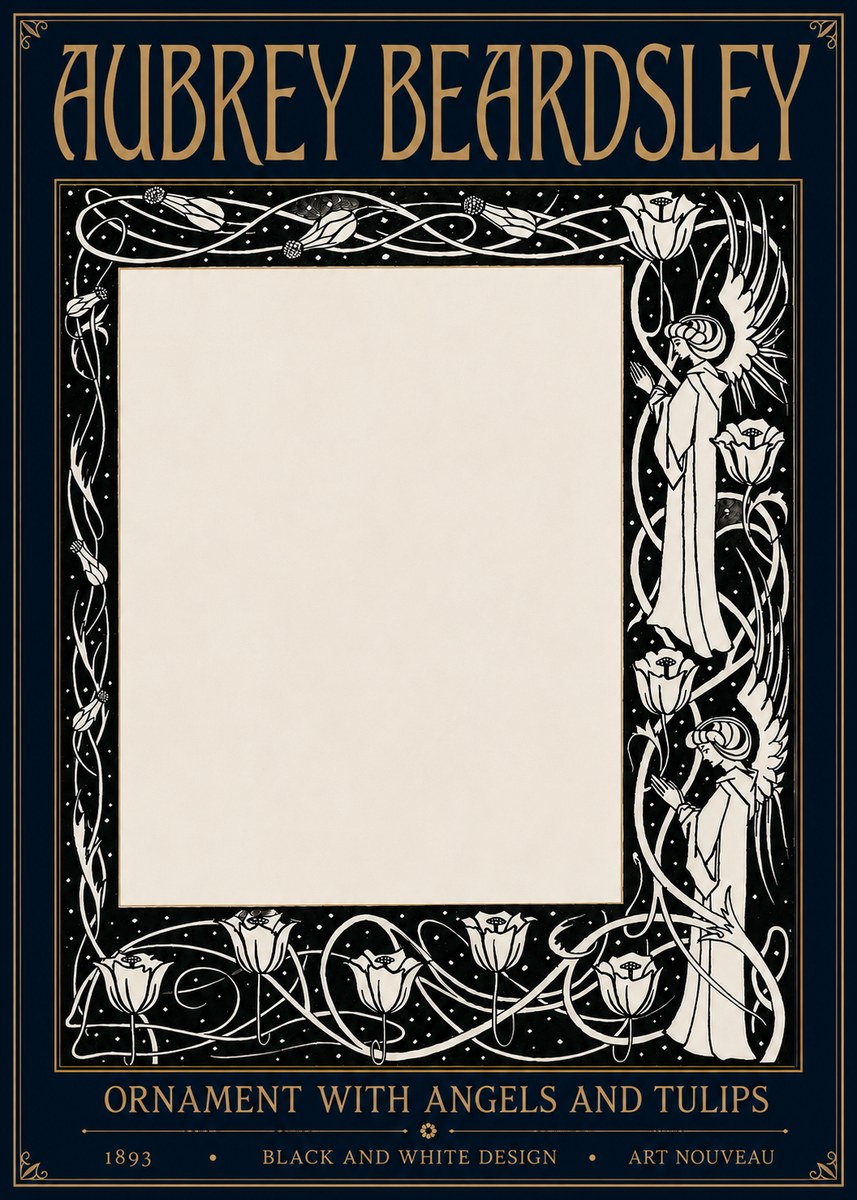 Aubrey Beardsley Ornament with Angels and Tulips No6 - Affiche
