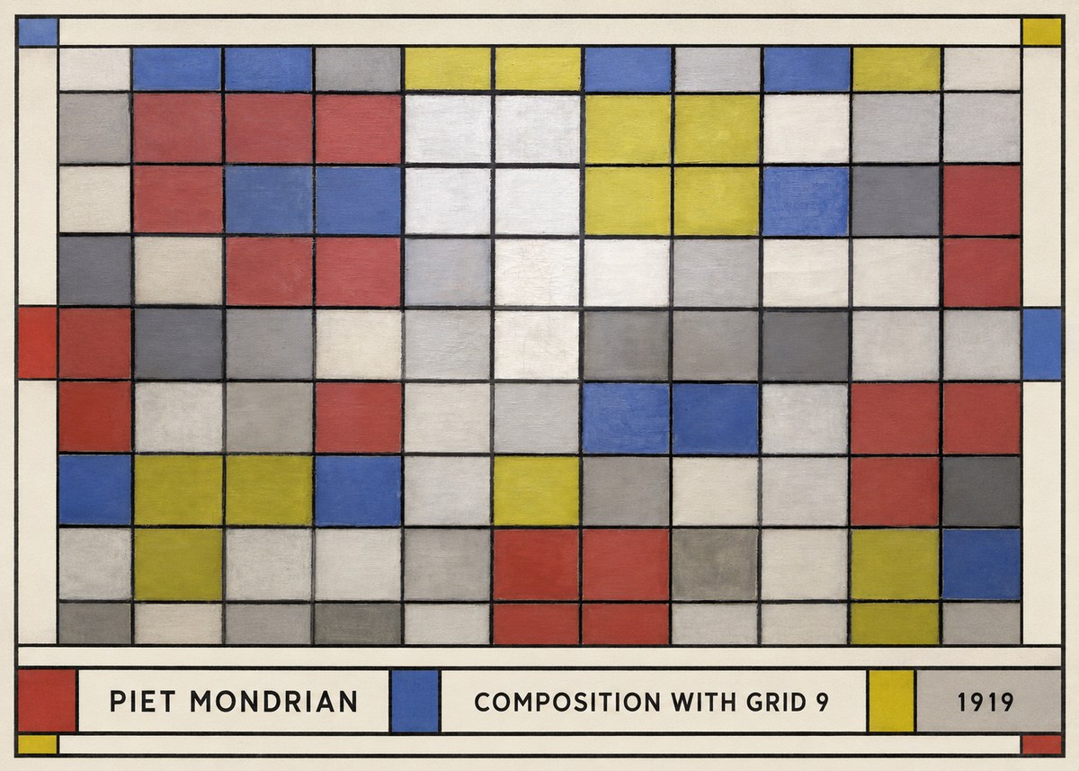 Piet Mondrian Composition with Grid 9 No1 - Affiche