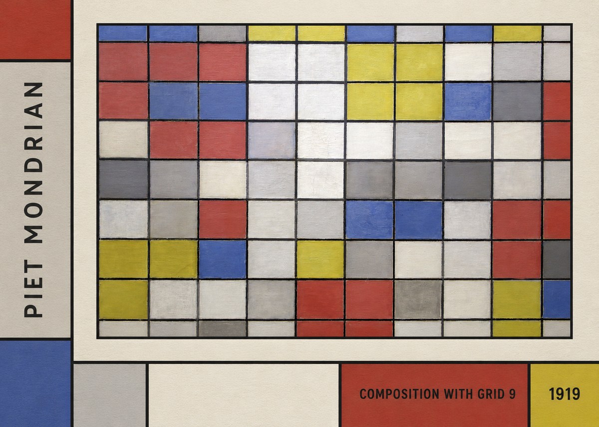 Piet Mondrian Composition with Grid 9 No2 - Affiche
