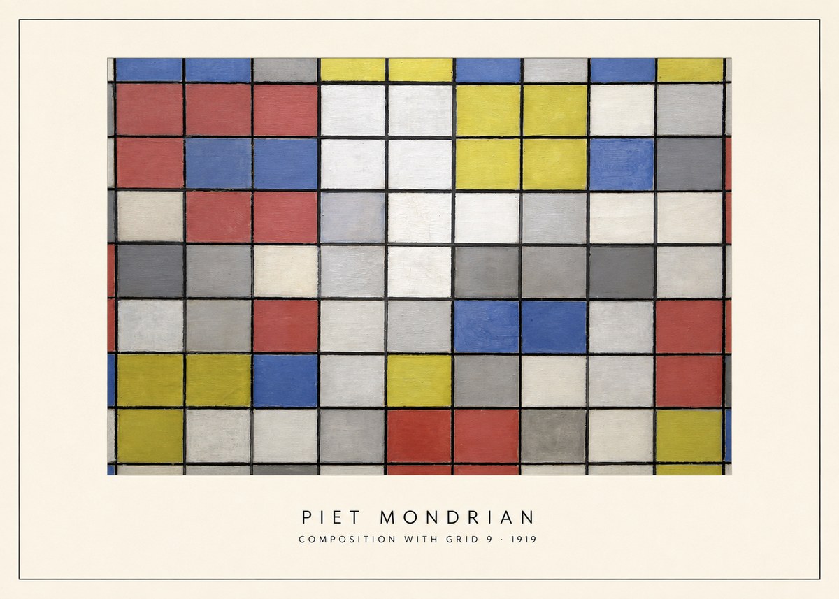 Piet Mondrian Composition with Grid 9 No4 - Affiche