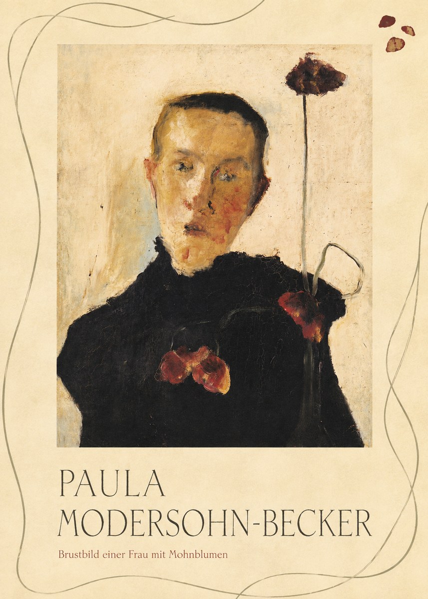 Paula Modersohn-Becker Brustbild Einer Frau Mit Mohnblumen No3 - Affiche