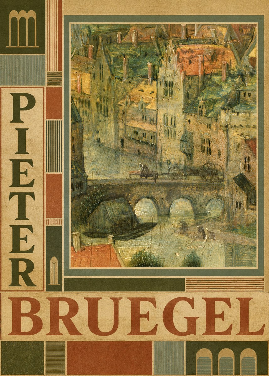 Pieter Bruegel Cityscape with Bridge No3 - Affiche