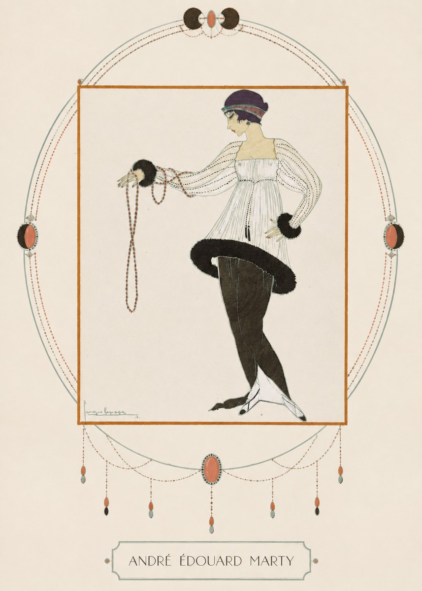 André Édouard Marty Elegant Woman with Pearl Necklace No3 - Affiche