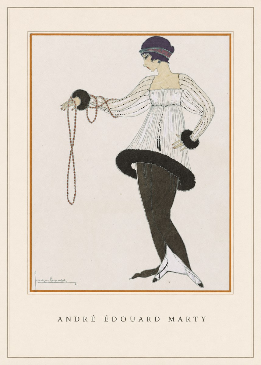 André Édouard Marty Elegant Woman with Pearl Necklace No4 - Affiche