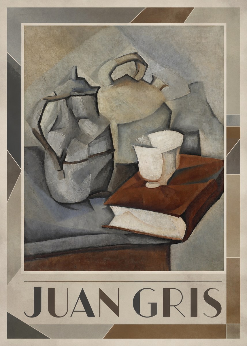 Juan Gris Still Life with Book and Vessels No1 - Affiche