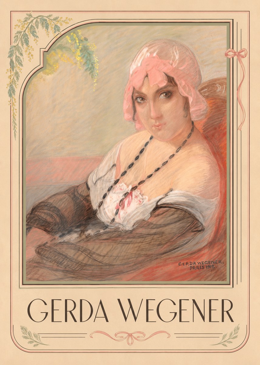 Gerda Wegener Woman in a Pink Bonnet No1 - Affiche