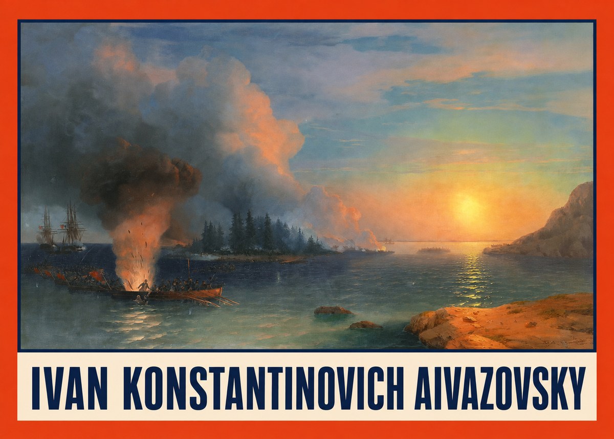 Ivan Konstantinovich Aivazovsky Battle of Chesma No2 - Affiche