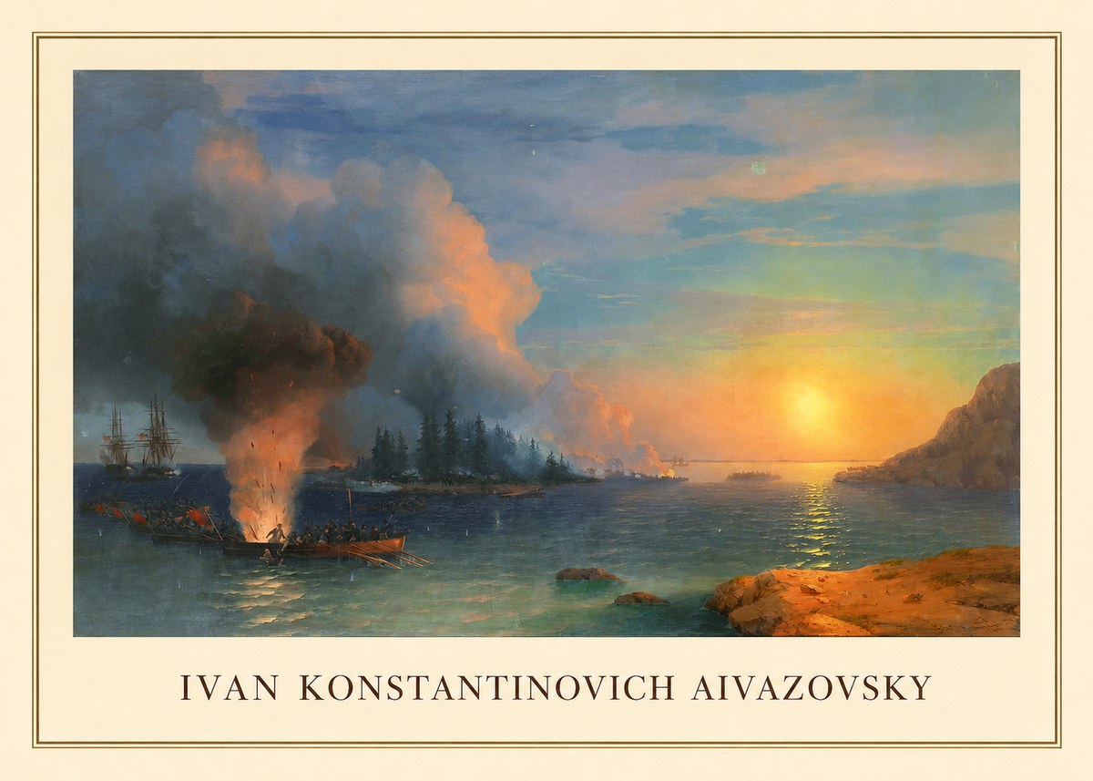 Ivan Konstantinovich Aivazovsky Battle of Chesma No3 - Affiche
