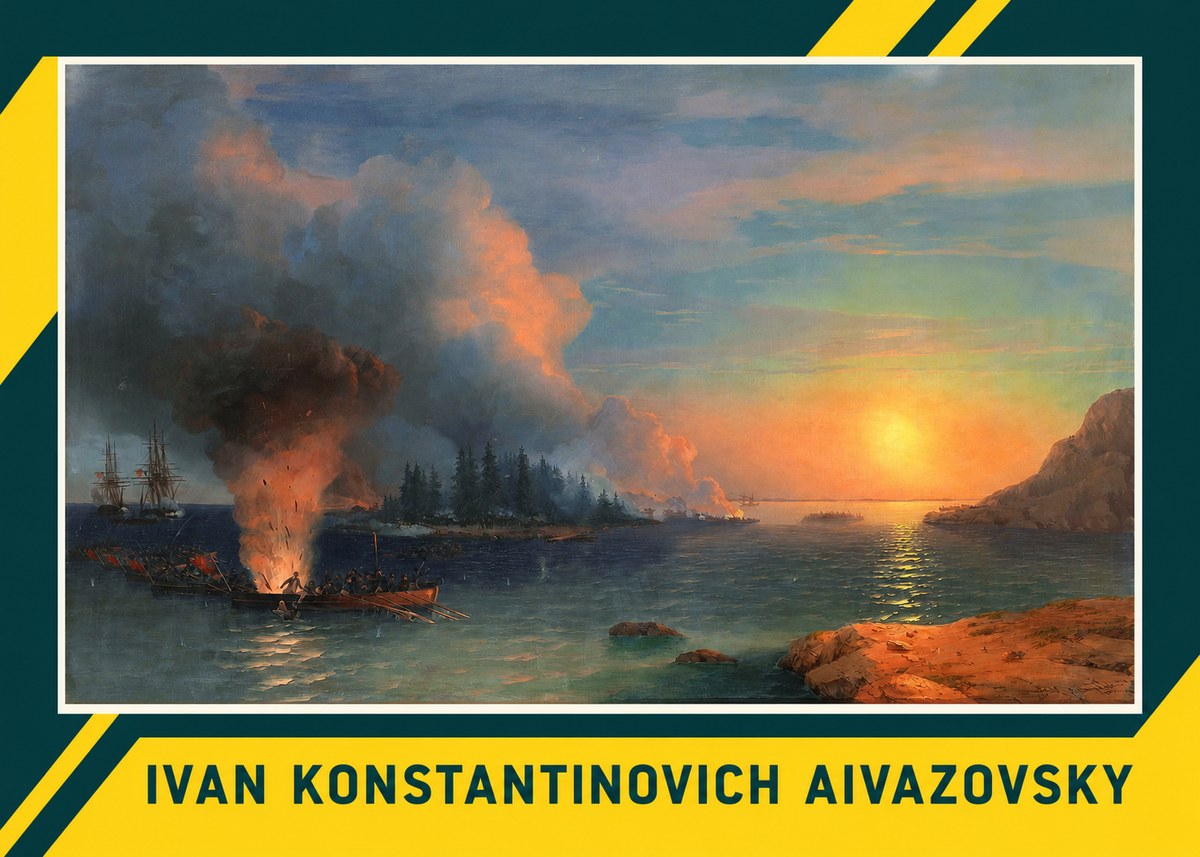 Ivan Konstantinovich Aivazovsky Battle of Chesma No4 - Affiche