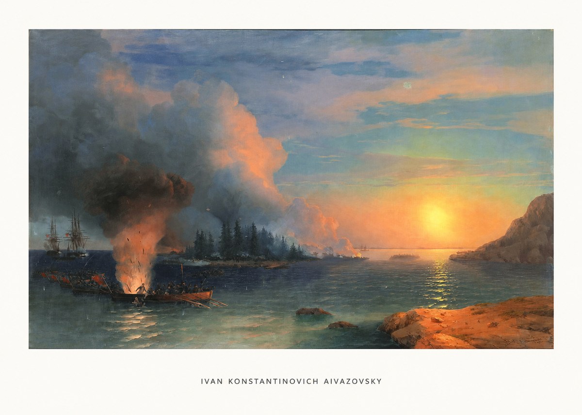 Ivan Konstantinovich Aivazovsky Battle of Chesma No5 - Affiche