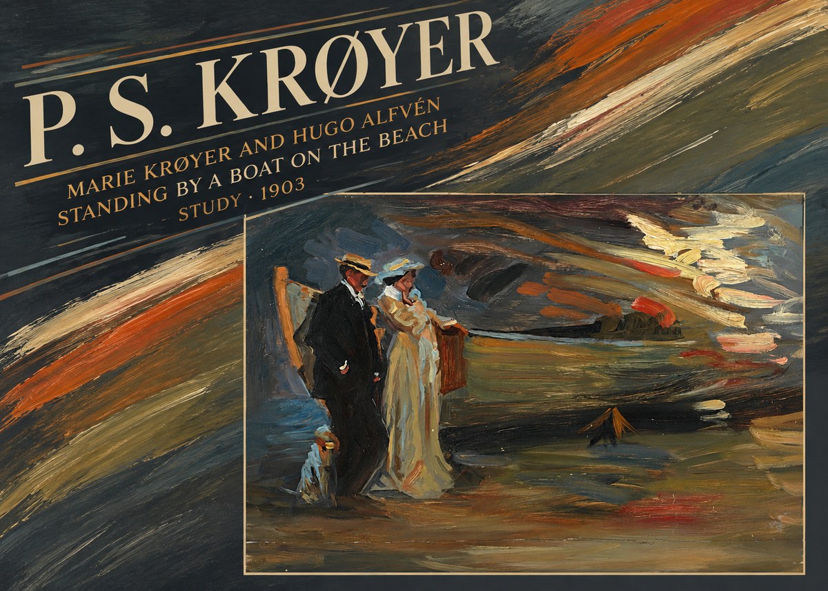 P.S. Krøyer Marie Krøyer and Hugo Alfvén Standing by a Boat on the Beach - Study · 1903 No4 - Affiche