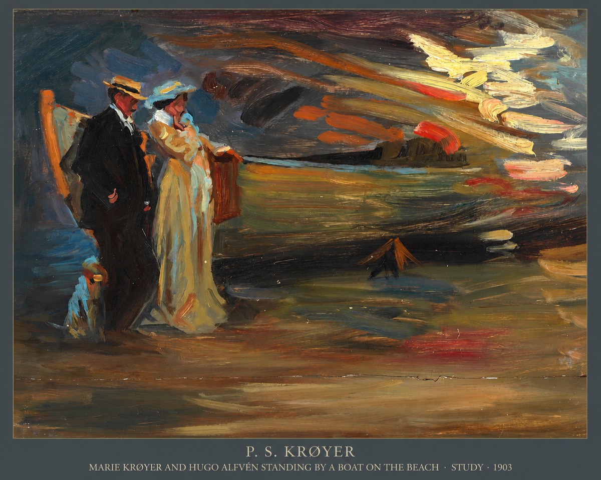 P.S. Krøyer Marie Krøyer and Hugo Alfvén Standing by a Boat on the Beach - Study · 1903 No5 - Affiche