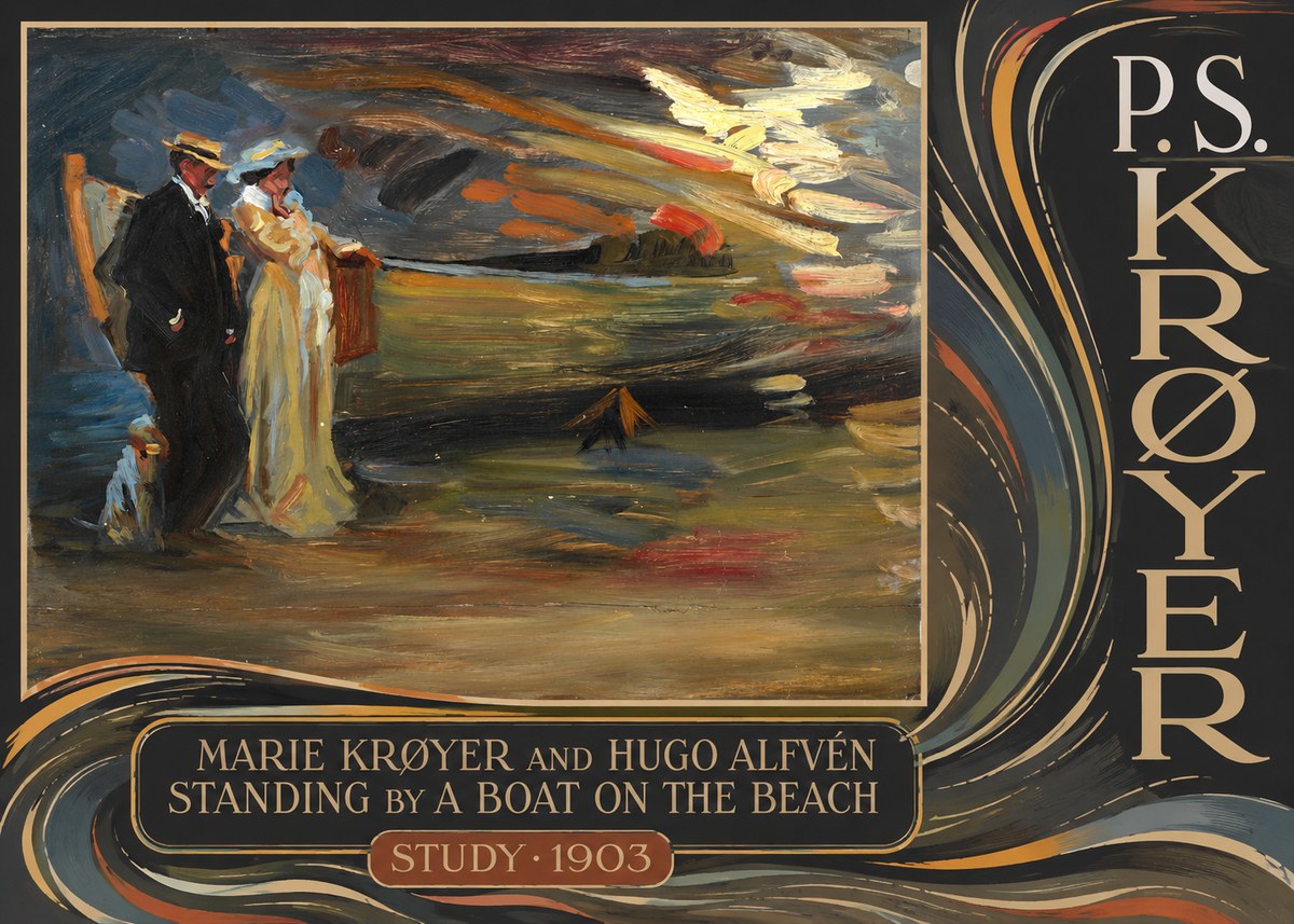 P.S. Krøyer Marie Krøyer and Hugo Alfvén Standing by a Boat on the Beach - Study · 1903 No6 - Affiche