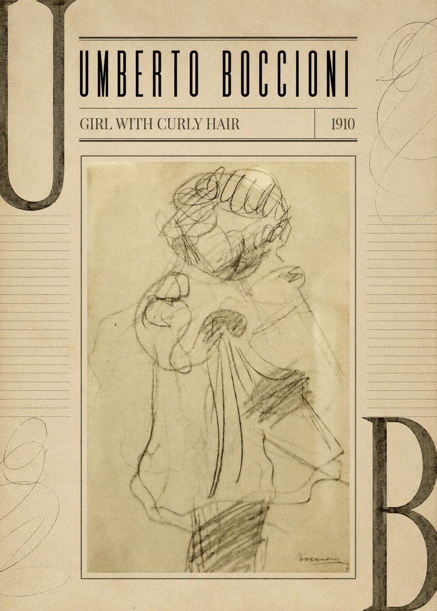 Umberto Boccioni Girl with Curly Hair No3 - Affiche