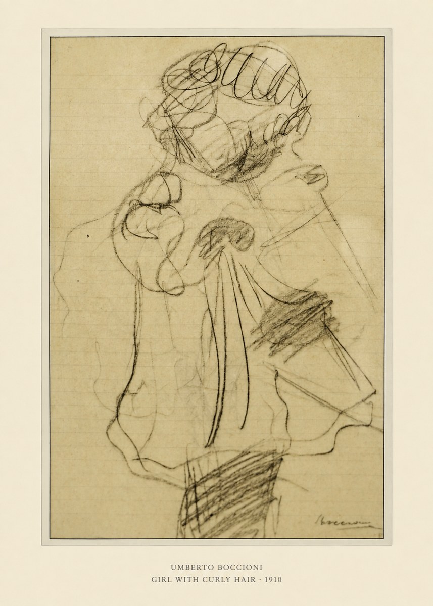 Umberto Boccioni Girl with Curly Hair No6 - Affiche