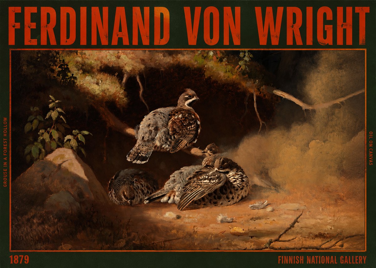 Ferdinand von Wright Grouse in a Forest Hollow No2 - Affiche