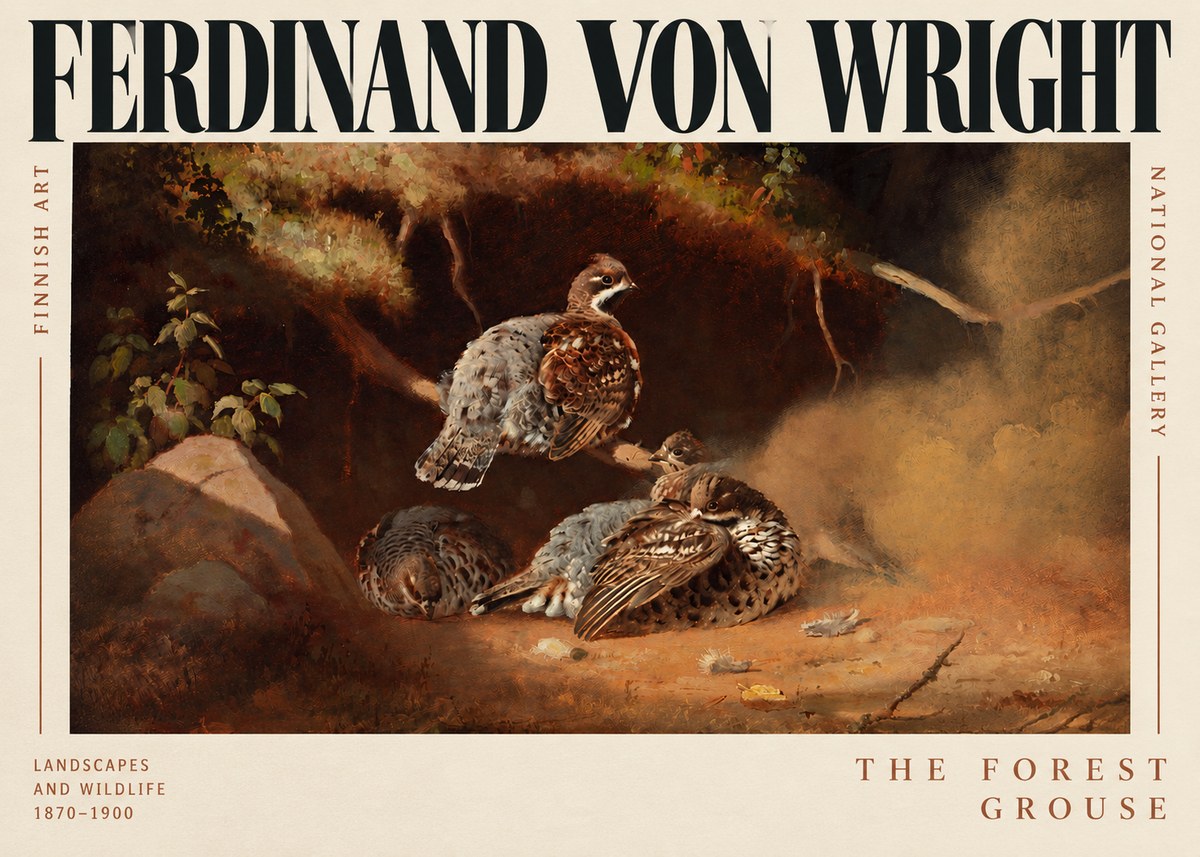 Ferdinand von Wright Grouse in a Forest Hollow No3 - Affiche