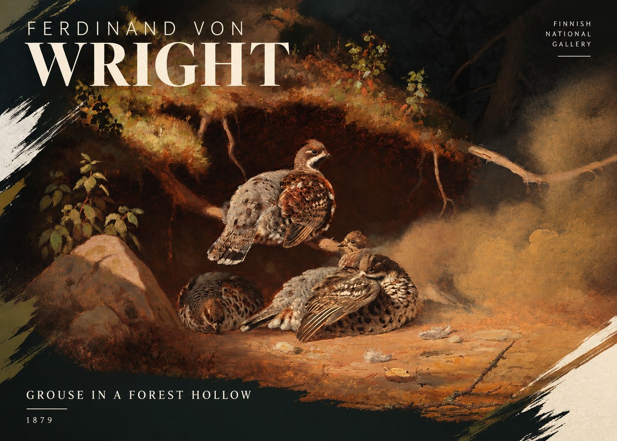 Ferdinand von Wright Grouse in a Forest Hollow No4 - Affiche
