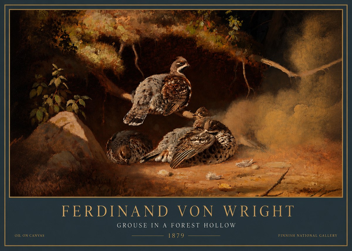 Ferdinand von Wright Grouse in a Forest Hollow No5 - Affiche