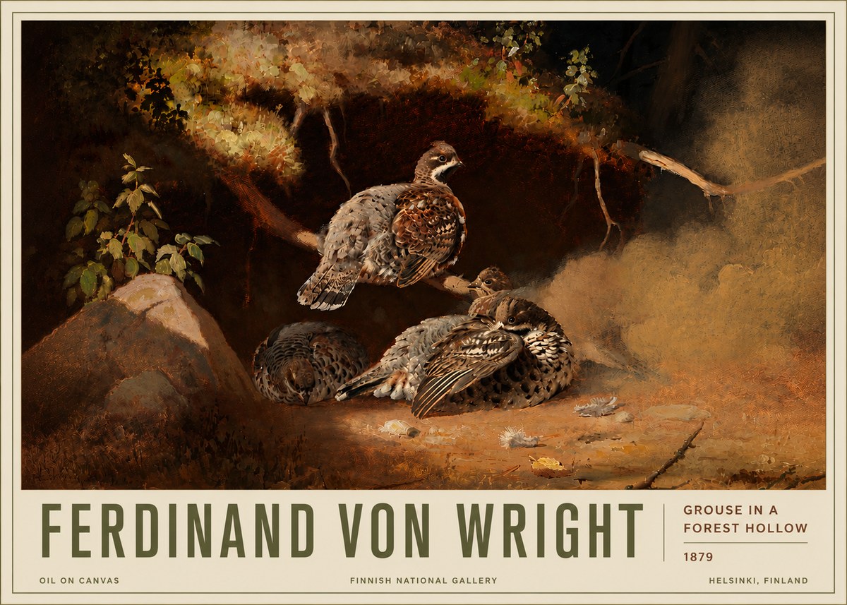 Ferdinand von Wright Grouse in a Forest Hollow No6 - Affiche