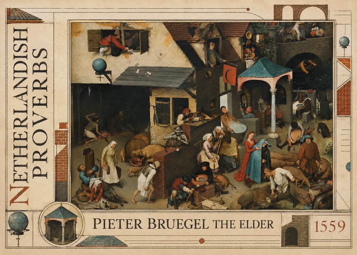 Pieter Bruegel Netherlandish Proverbs VII No5 - Affiche