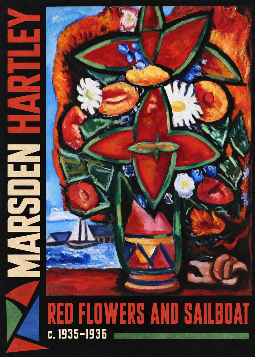 Marsden Hartley Red Flowers and Sailboat No3 - Affiche