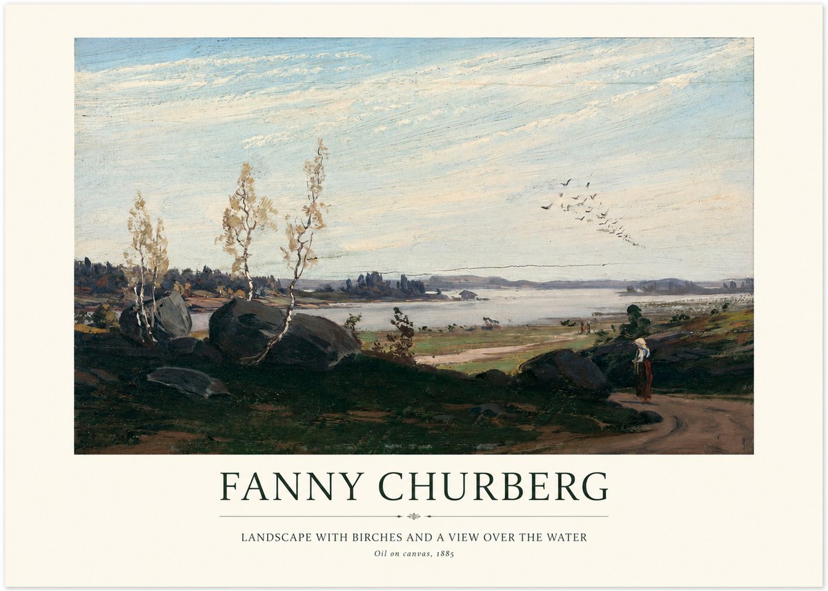 Fanny Churberg Landscape with Birches and a View over the Water No1 - Affiche