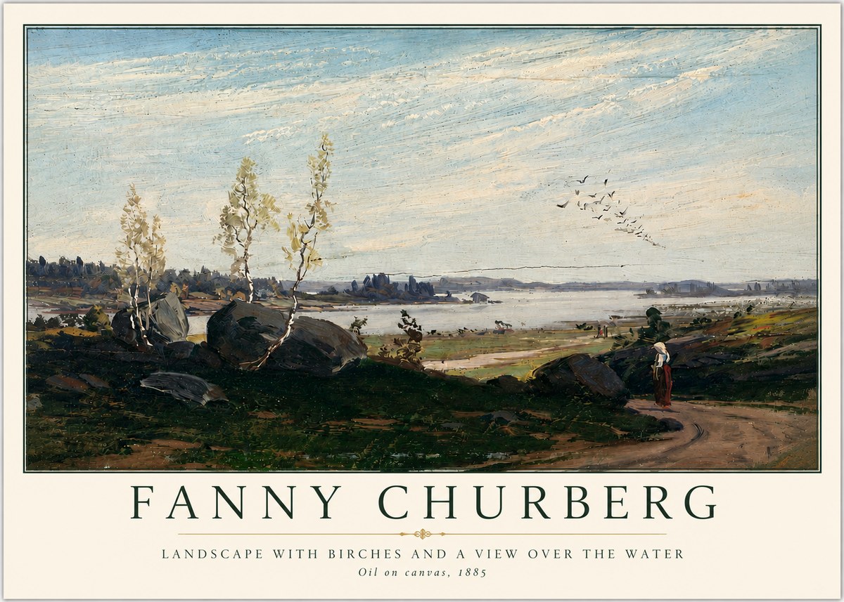 Fanny Churberg Landscape with Birches and a View over the Water No3 - Affiche