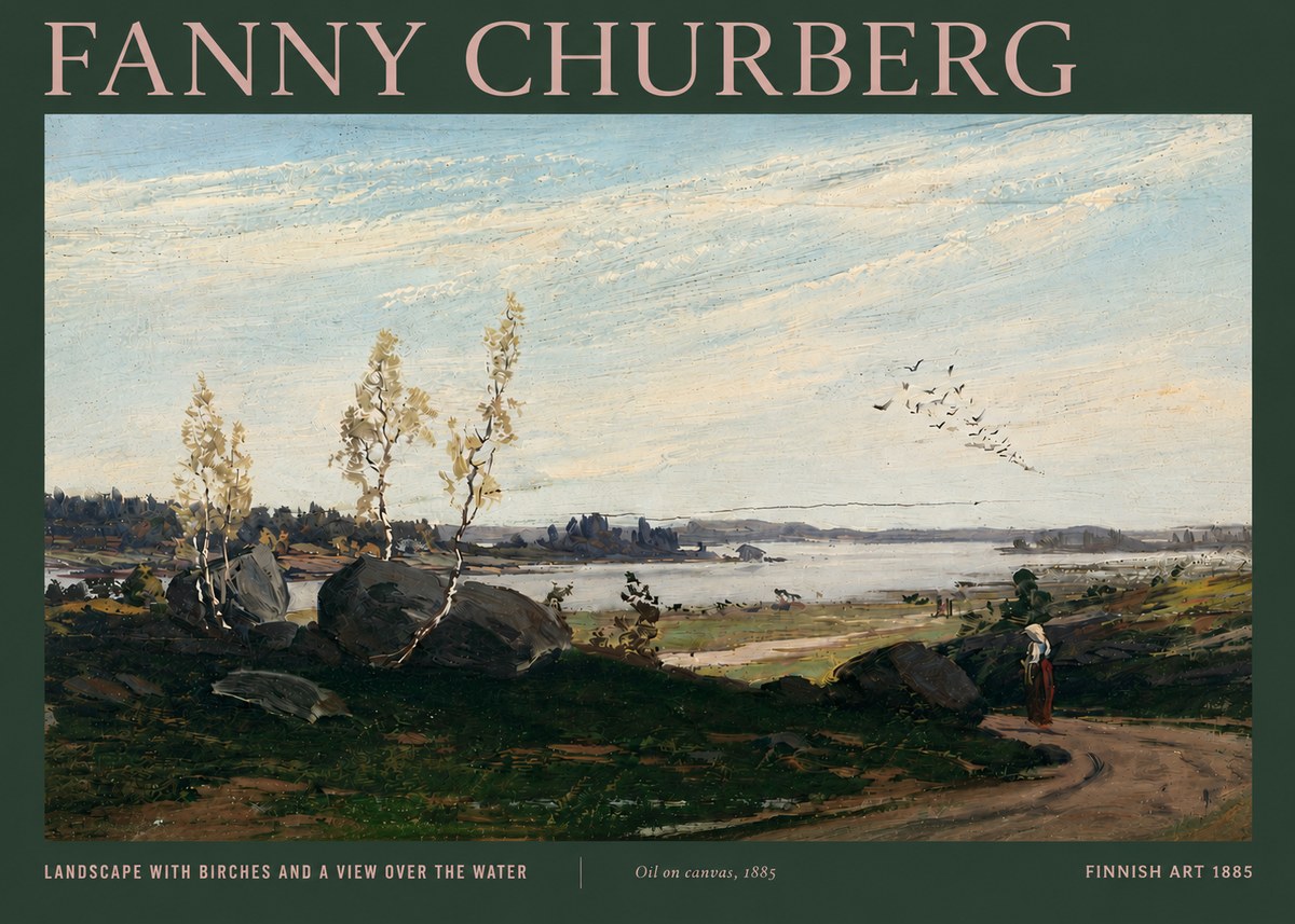 Fanny Churberg Landscape with Birches and a View over the Water No4 - Affiche