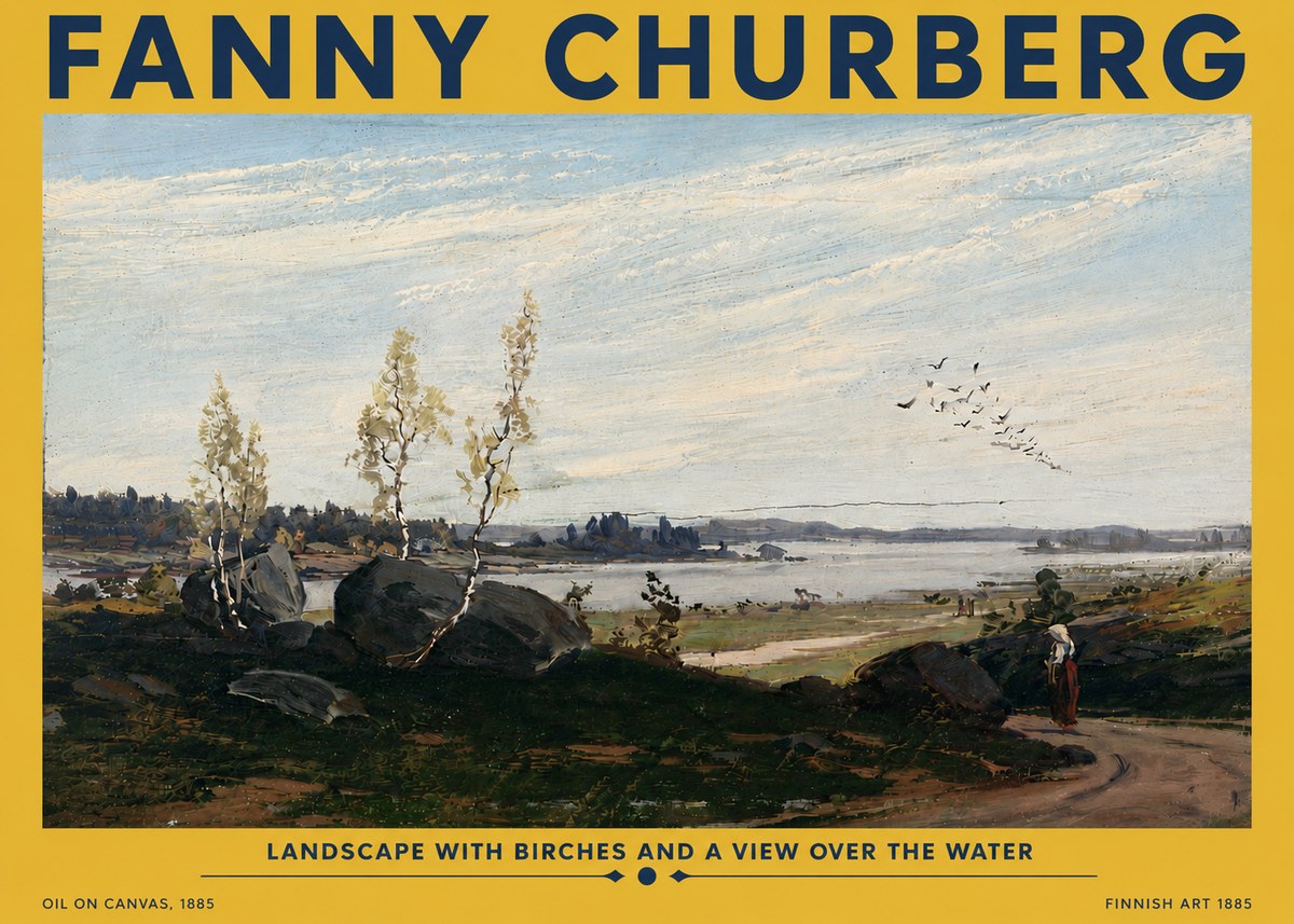 Fanny Churberg Landscape with Birches and a View over the Water No5 - Affiche