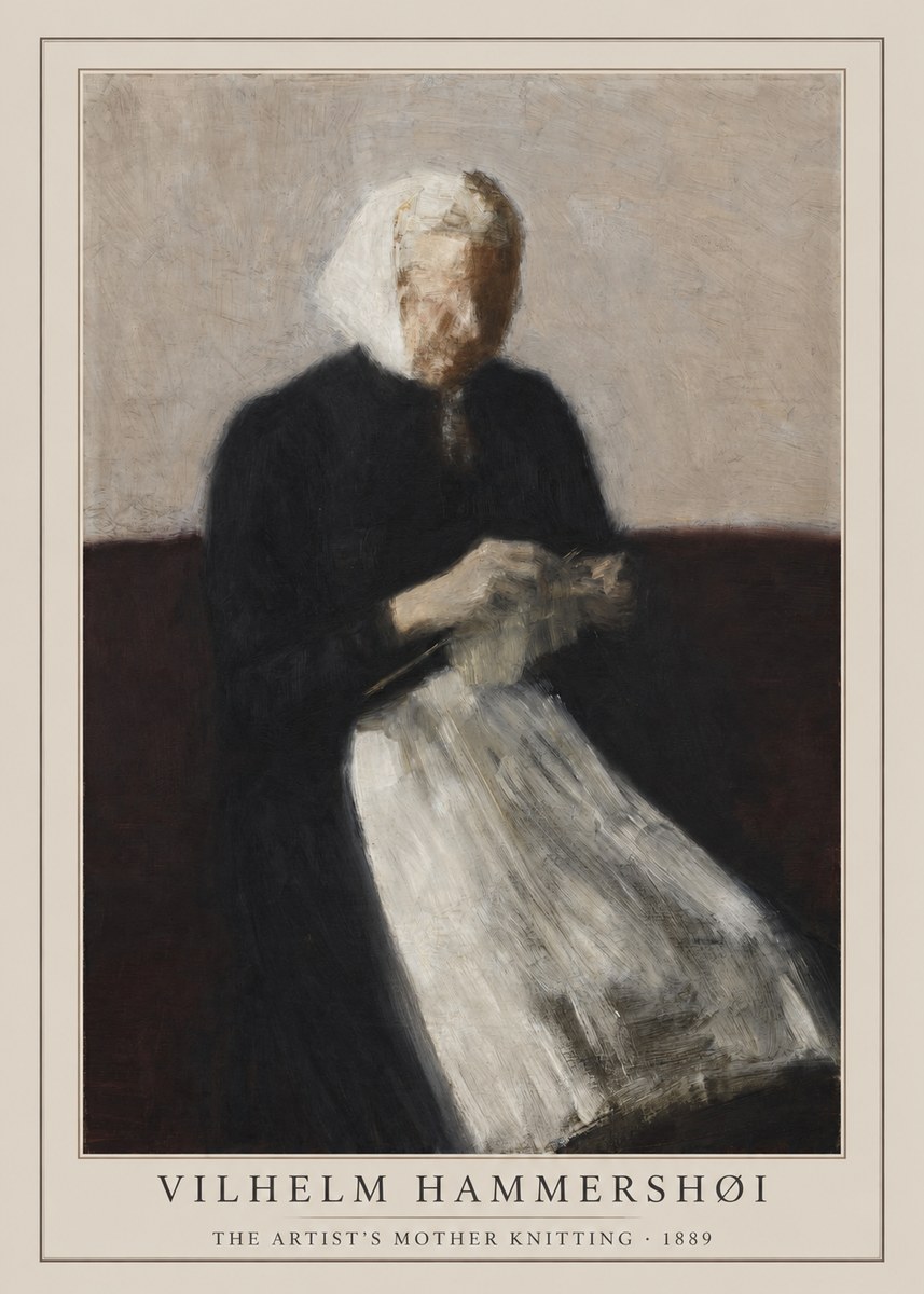 Vilhelm Hammershøi The Artist's Mother Knitting No1 - Affiche