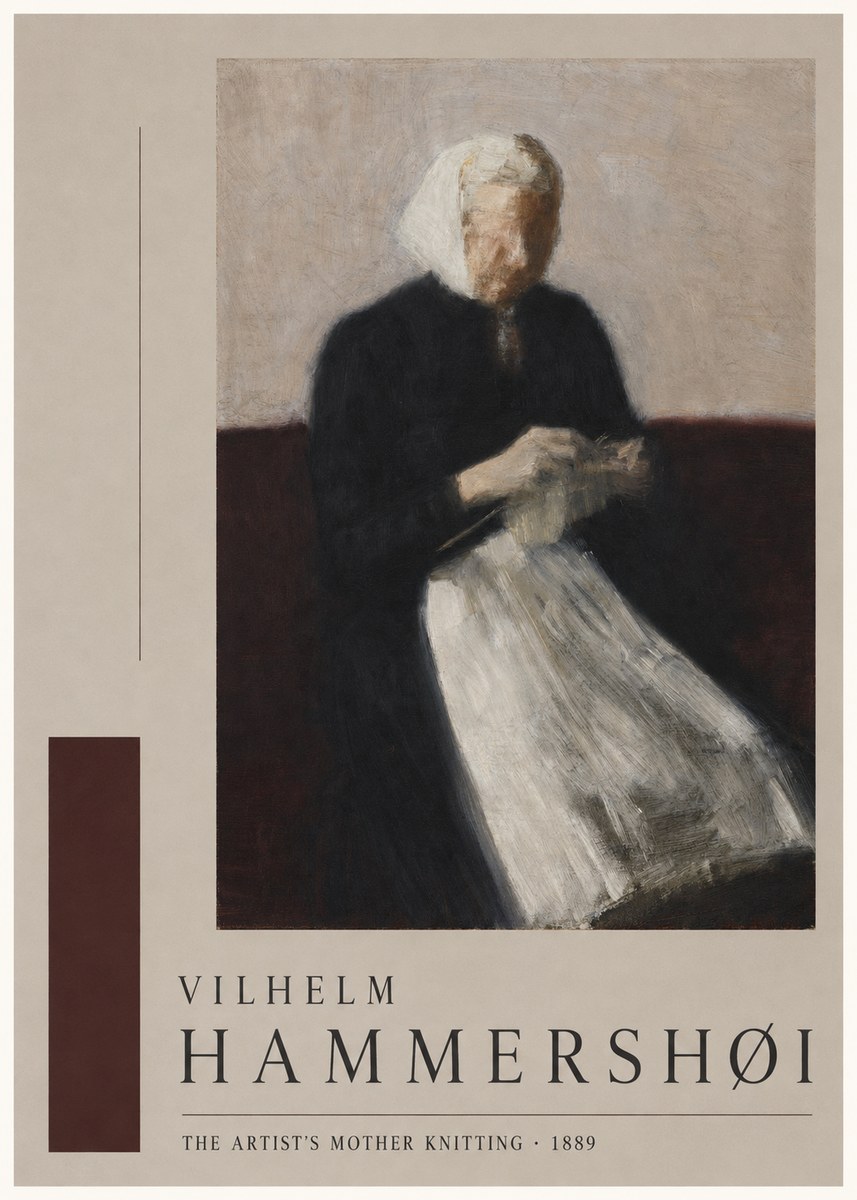 Vilhelm Hammershøi The Artist's Mother Knitting No5 - Affiche