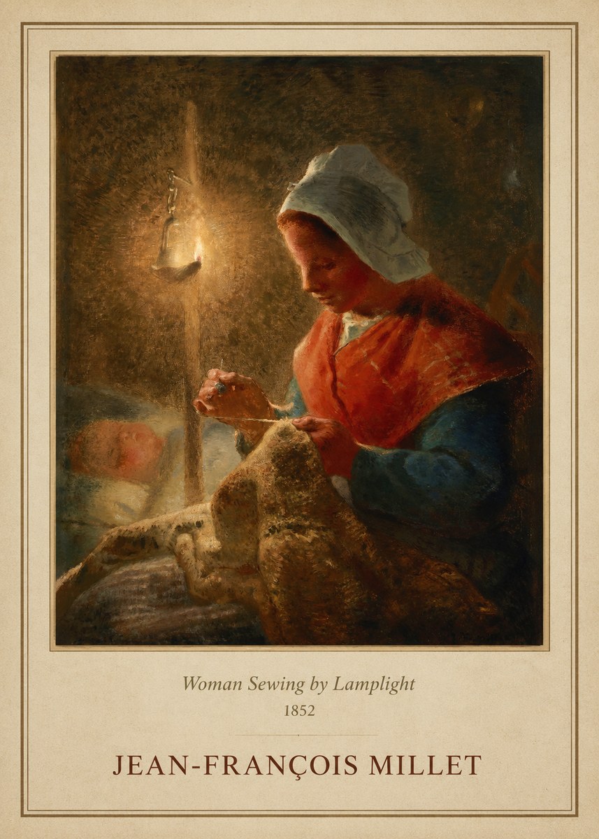 Jean-François Millet Woman Sewing by Lamplight No1 - Affiche