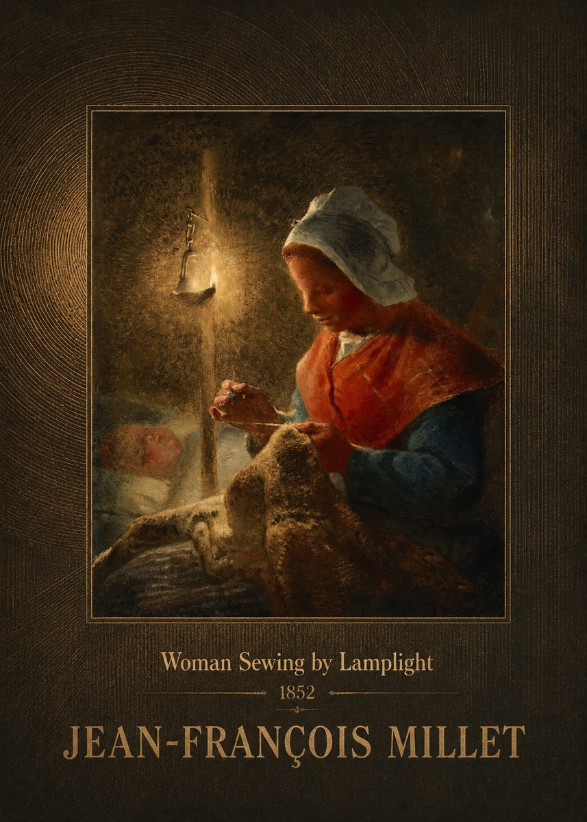 Jean-François Millet Woman Sewing by Lamplight No2 - Affiche