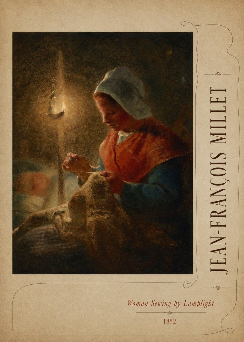 Jean-François Millet Woman Sewing by Lamplight No3 - Affiche