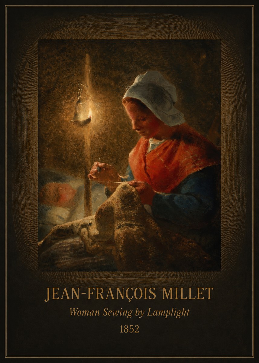 Jean-François Millet Woman Sewing by Lamplight No4 - Affiche