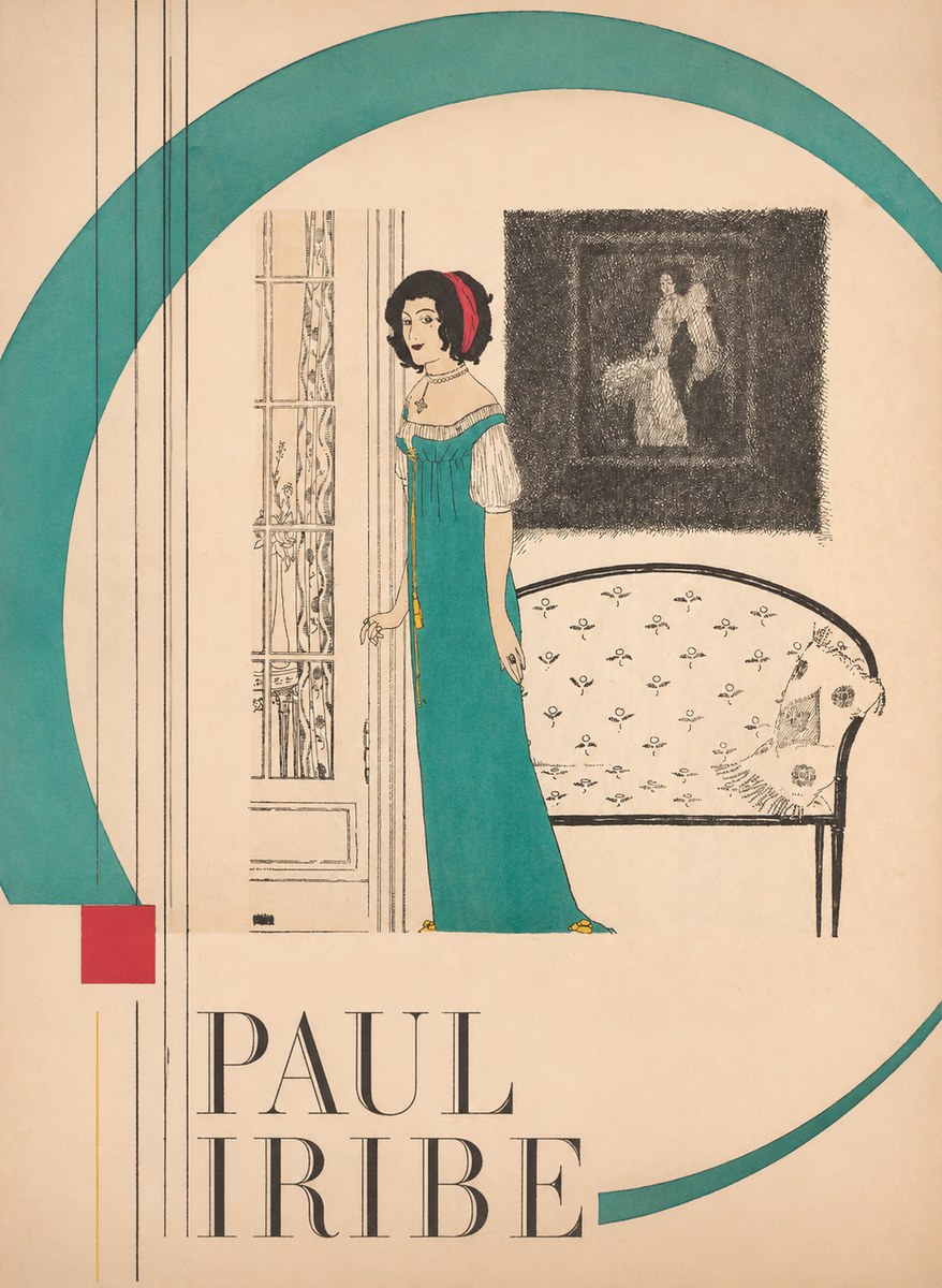 Paul Iribe Woman in Teal Gown No6 - Affiche