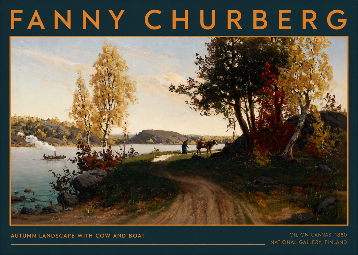 Fanny Churberg Autumn Landscape with Cow and Boat No2 - Affiche
